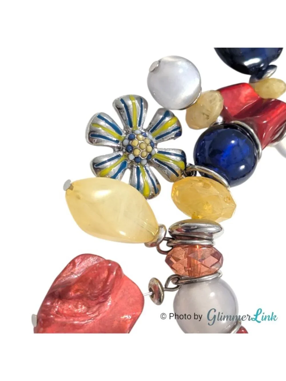 Multicolor Charm Bracelet Dangle Beads Enamel Flower Stretch Y2K Style
